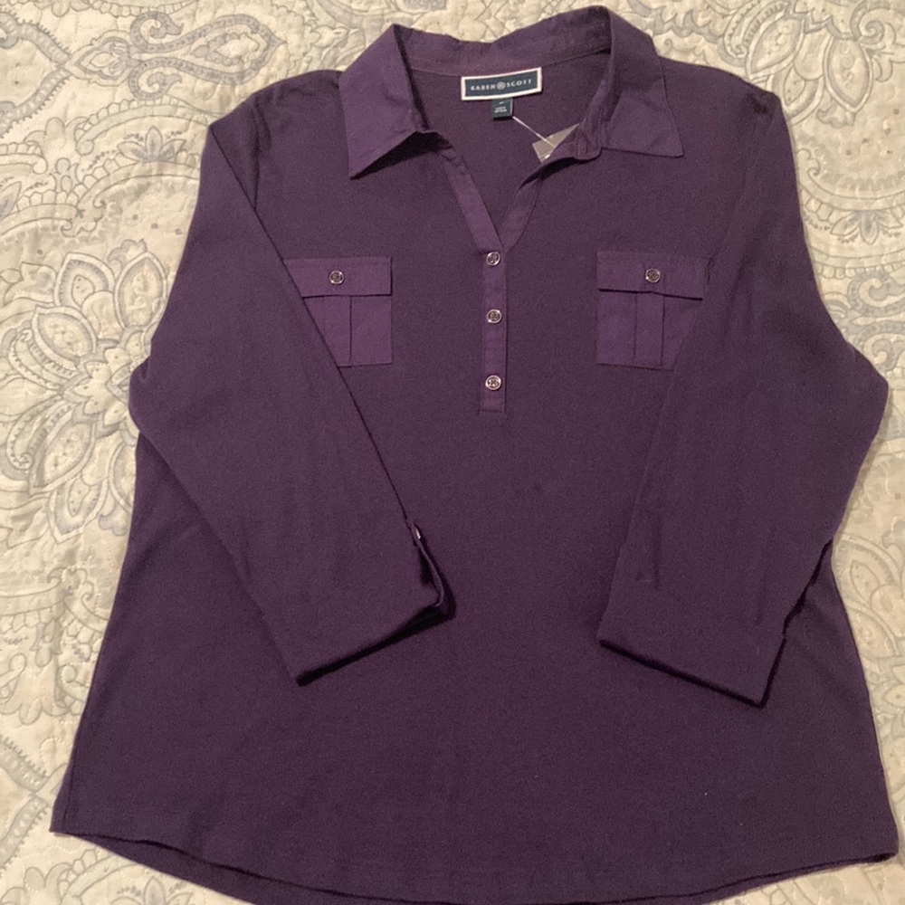 NWT Karen Scott Purple 3/4 Sleeve Top Sz X Large
